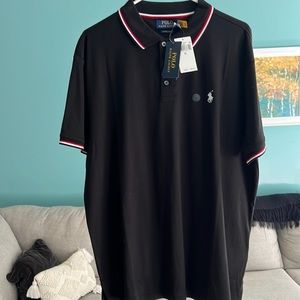 Polo Ralph Lauren, XL, Black with red and white trim, custom slim fit Polo shirt